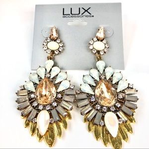 Lux Ornate Tri Color Crystal Drop Earrings